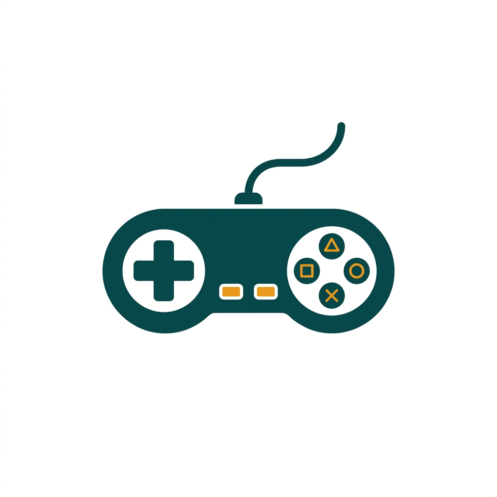 a minimalist video game controller icon, representing gaming features