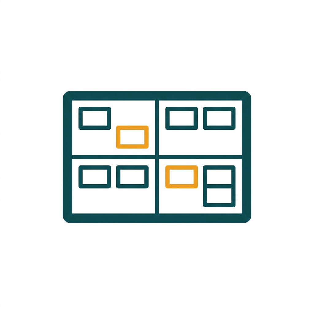 a split screen icon showing multiple windows arranged on a desktop