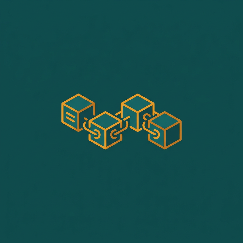 a series of interconnected, secure data blocks forming a resilient chain, abstract vector graphic