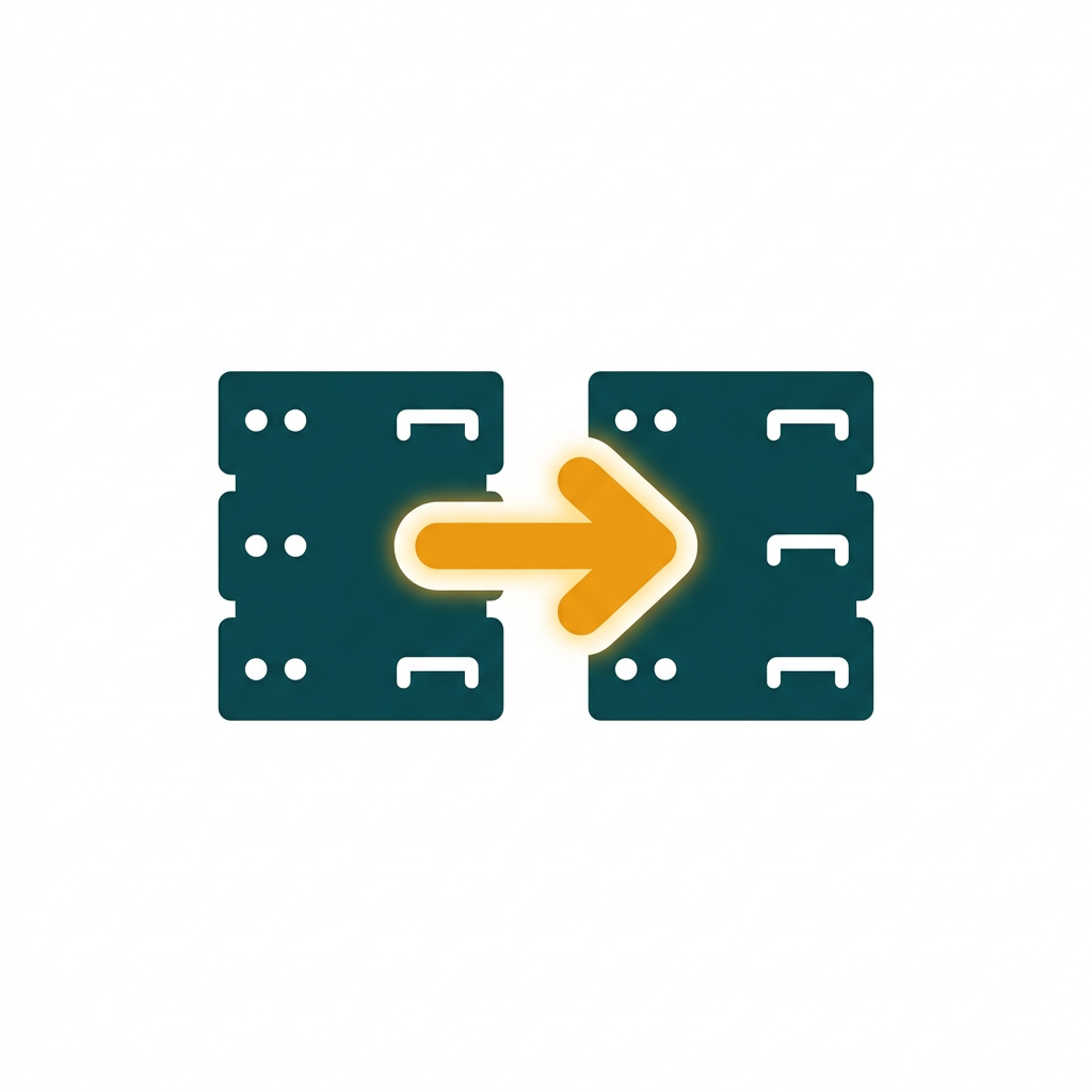two servers connected by a thick, glowing high-speed data-link arrow, minimal icon style