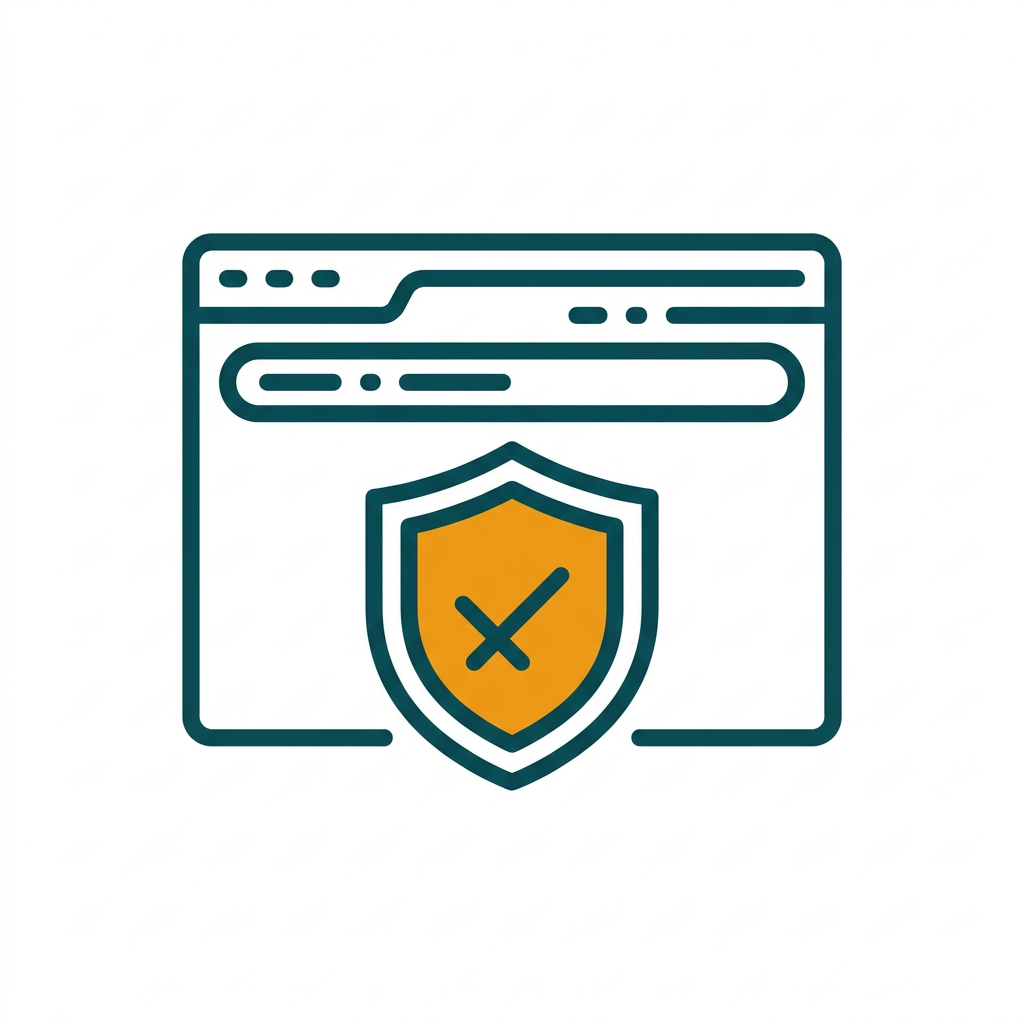 a browser window with a shield icon in front of it, indicating protection