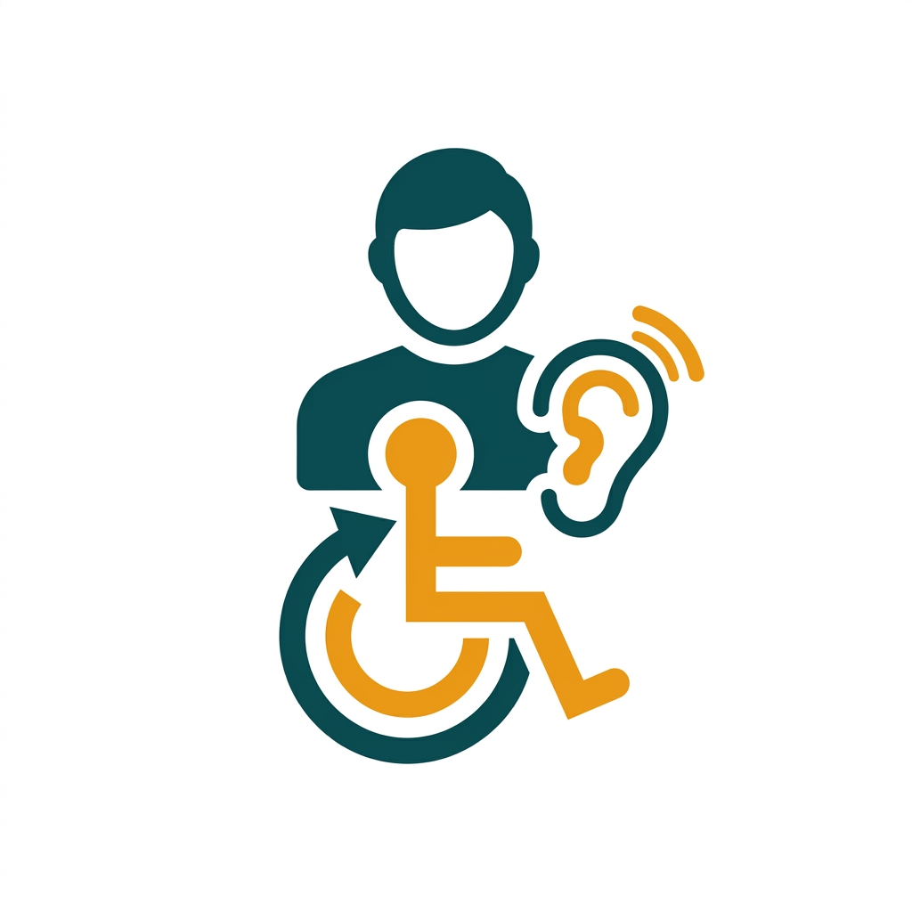 an icon of a person with accessibility symbols like a wheelchair and an ear