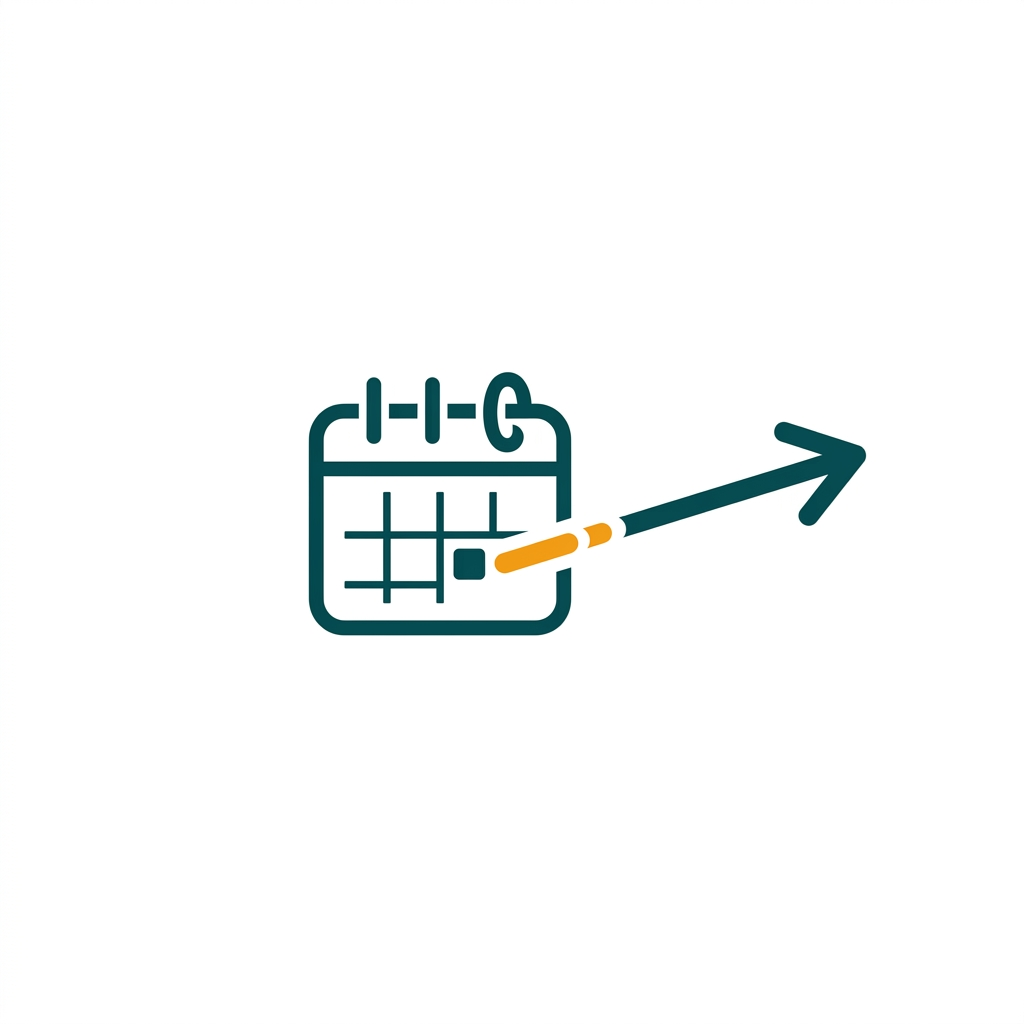 a simple calendar icon with a very long arrow pointing far into the future