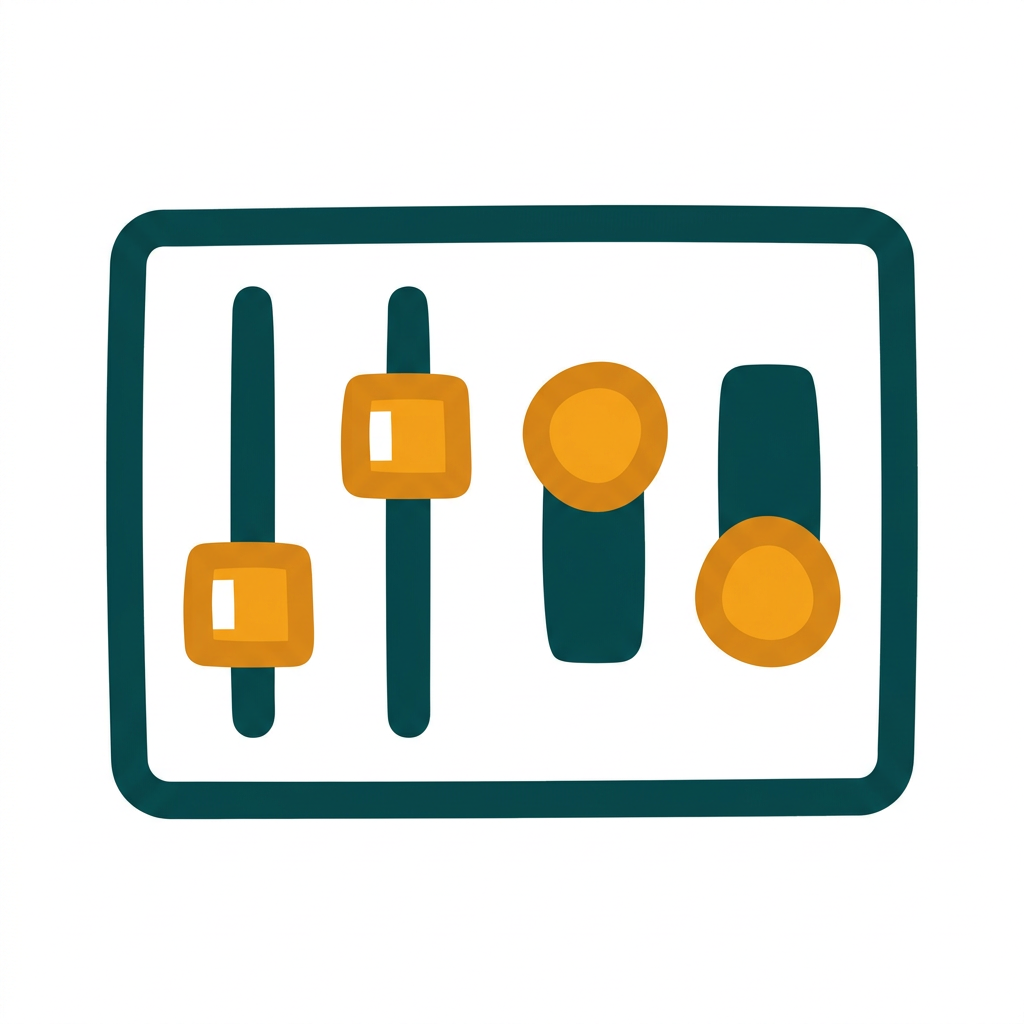 a control panel with sliders and toggle switches, minimal icon style