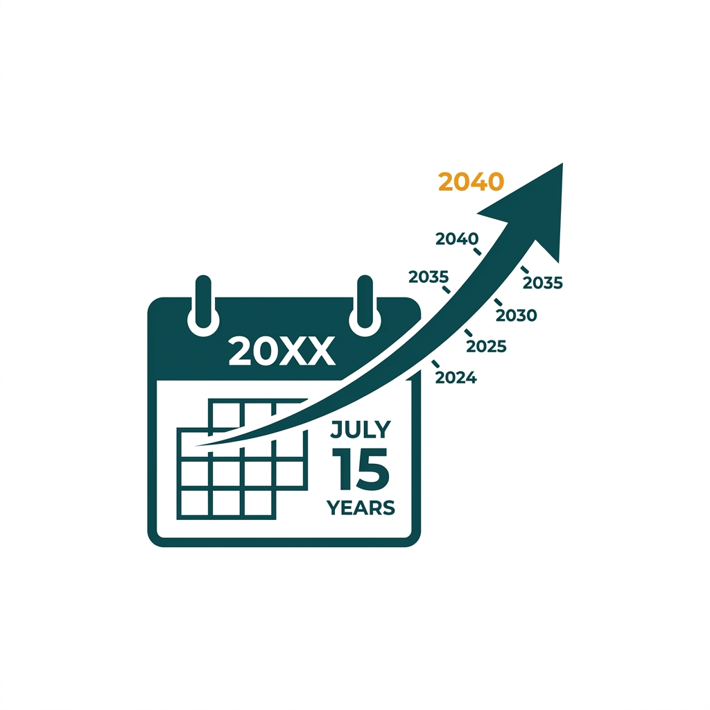 a calendar icon with a long arrow pointing years into the future, symbolizing stability and long-term support