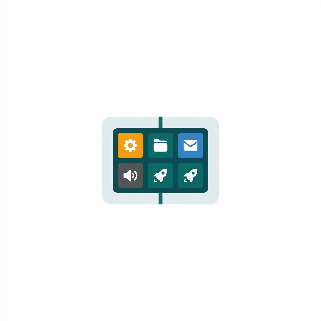 a centered start menu icon grid with colorful app tiles on a translucent background