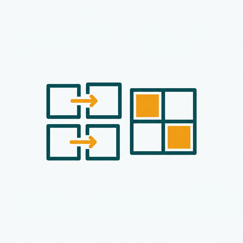 an abstract representation of four window panes snapping into a perfect grid layout