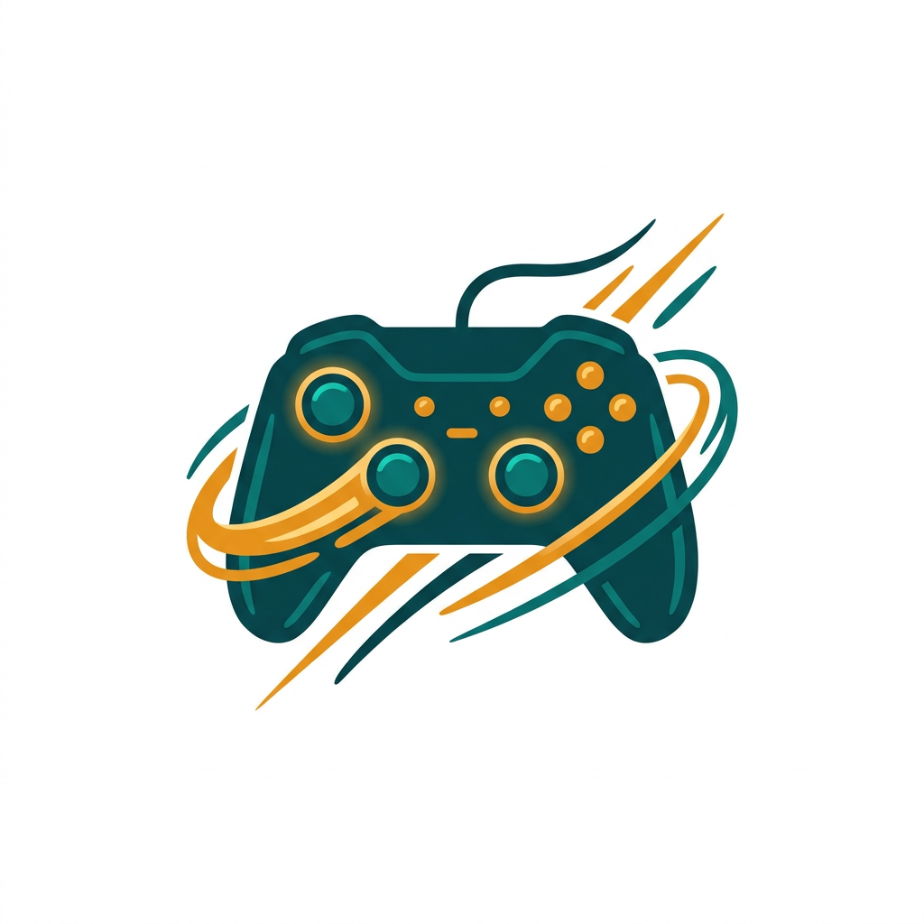 a glowing video game controller with abstract light trails, symbolizing speed and graphics