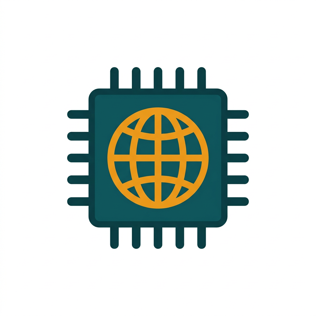 a computer chip with a small globe overlay, indicating broad hardware support