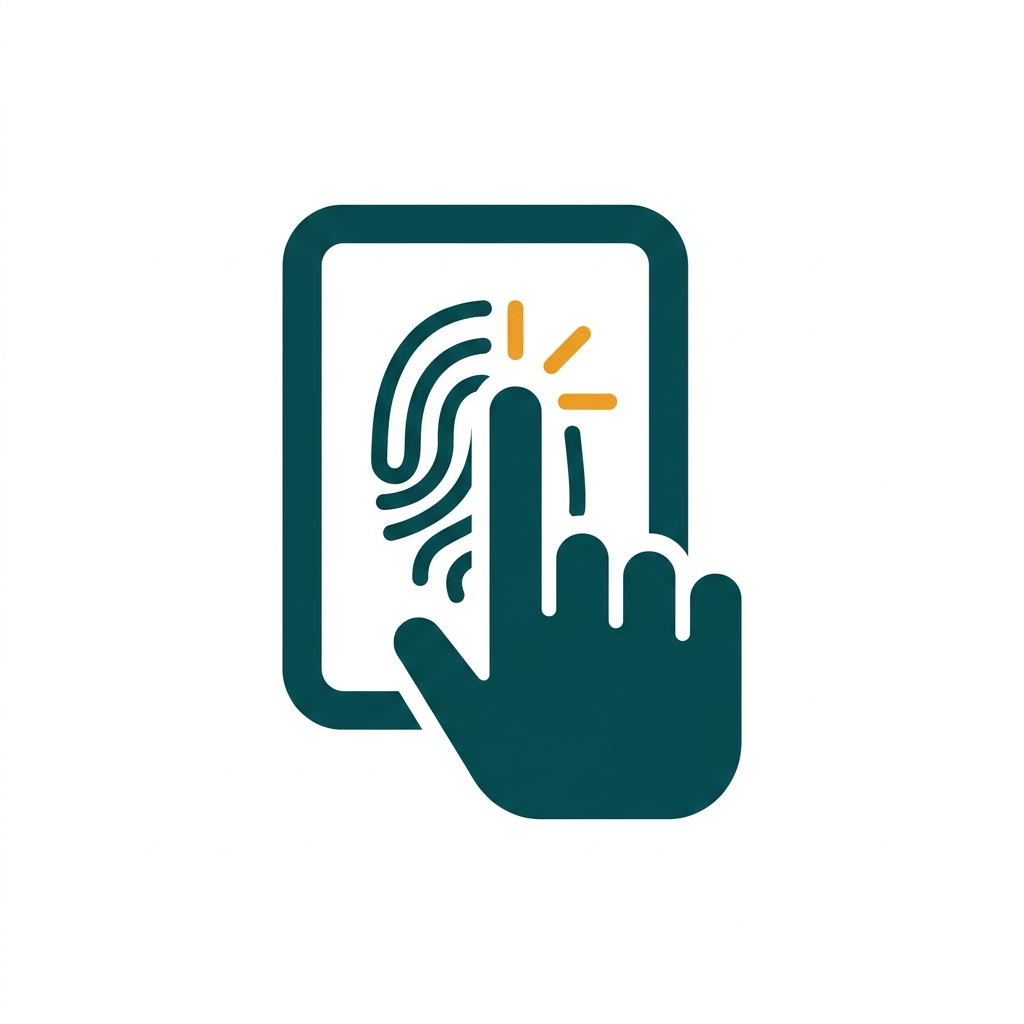 a finger touching a fingerprint scanner icon, representing biometric login