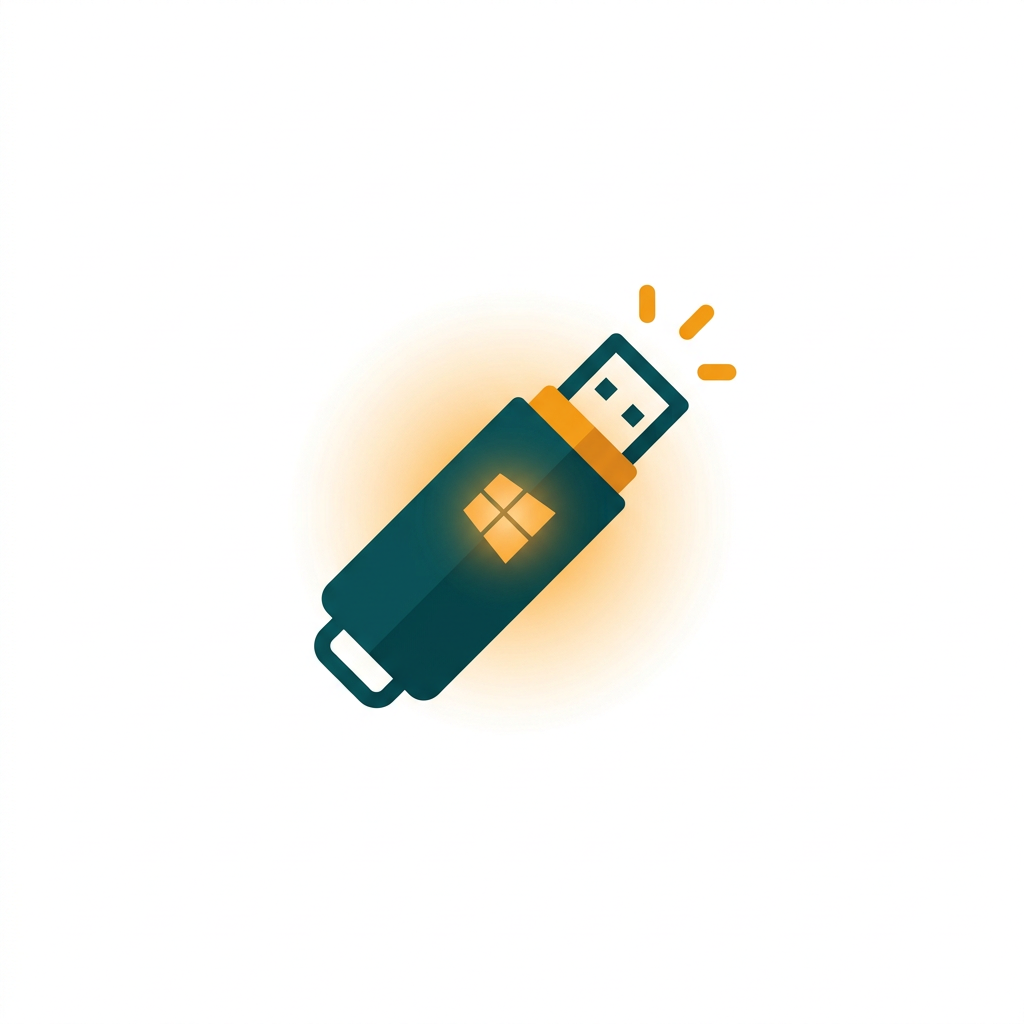 a usb flash drive with a small windows logo icon, emitting a soft glow