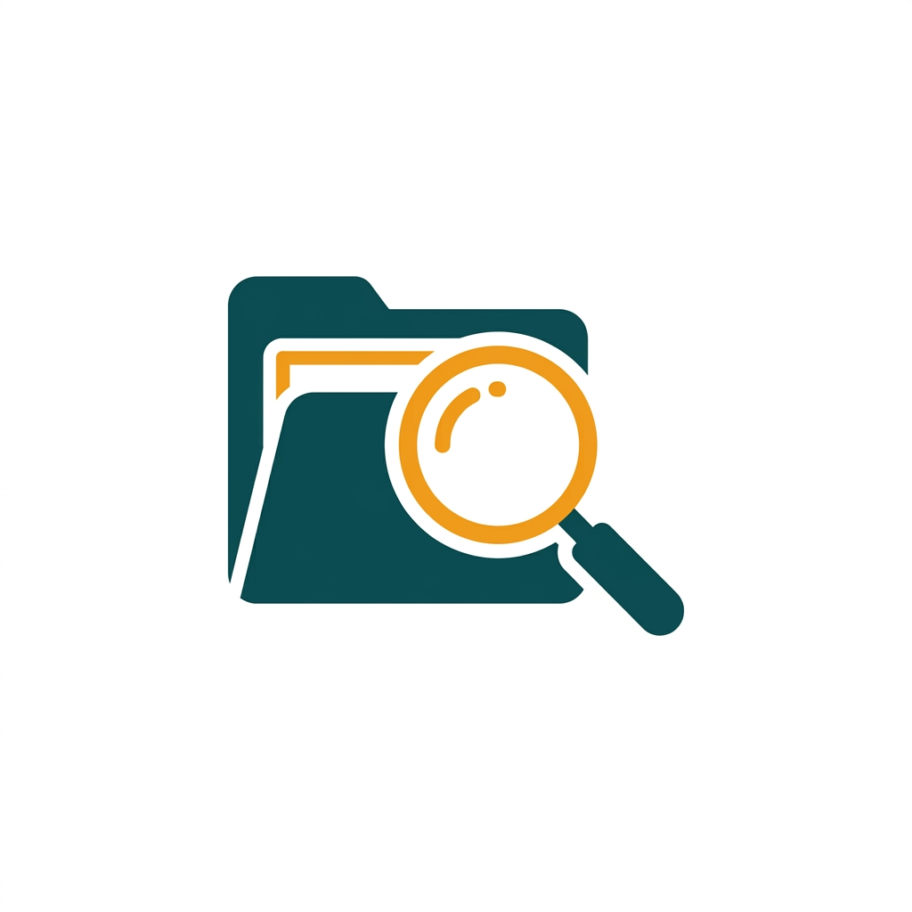a magnifying glass over a computer folder, indicating an advanced search function