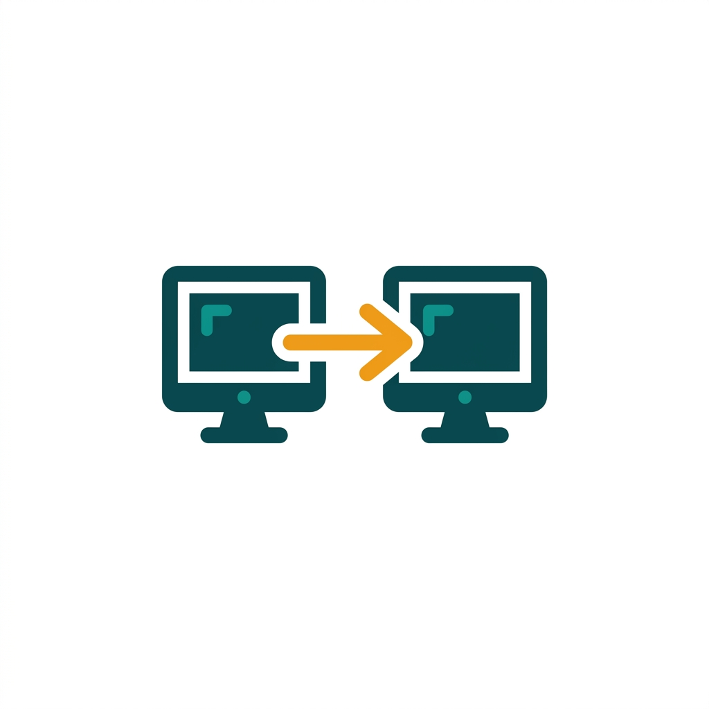 an icon showing two computer monitors connected by an arrow, symbolizing a remote connection