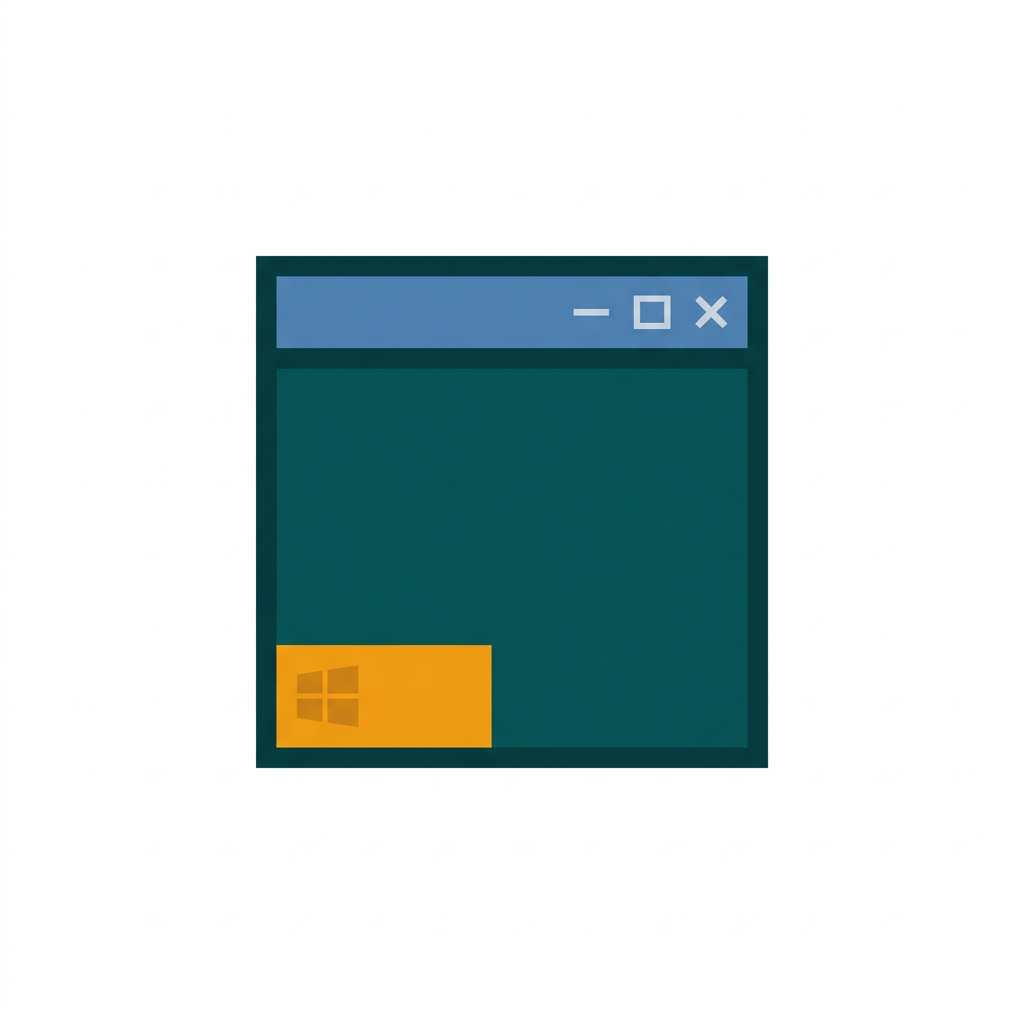 a classic computer window with a blue title bar and a green start button, minimalist vector style