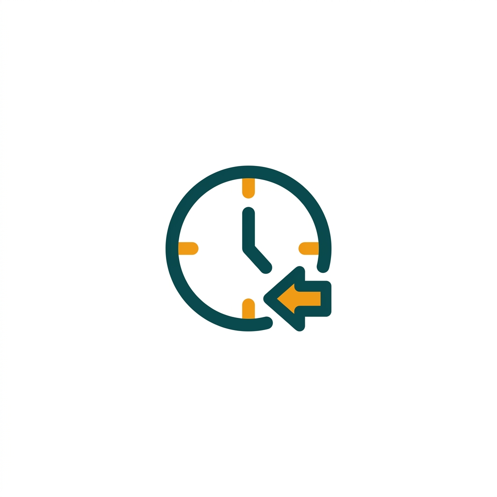 a clock face with a rewind arrow symbol, clean vector graphic